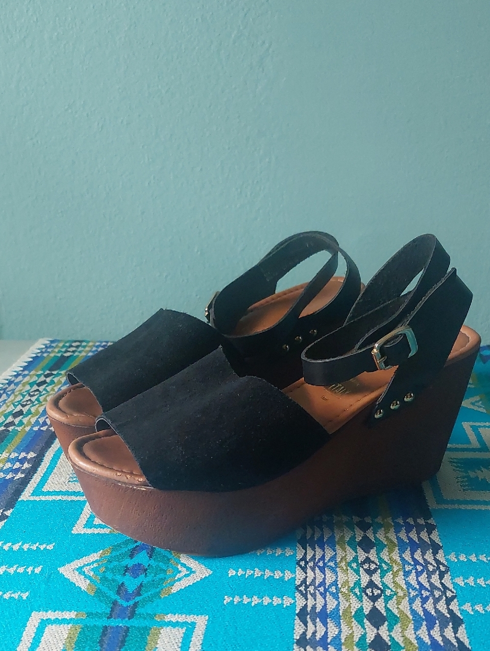 Seychelles Black Suede Platform Wedge Sandals